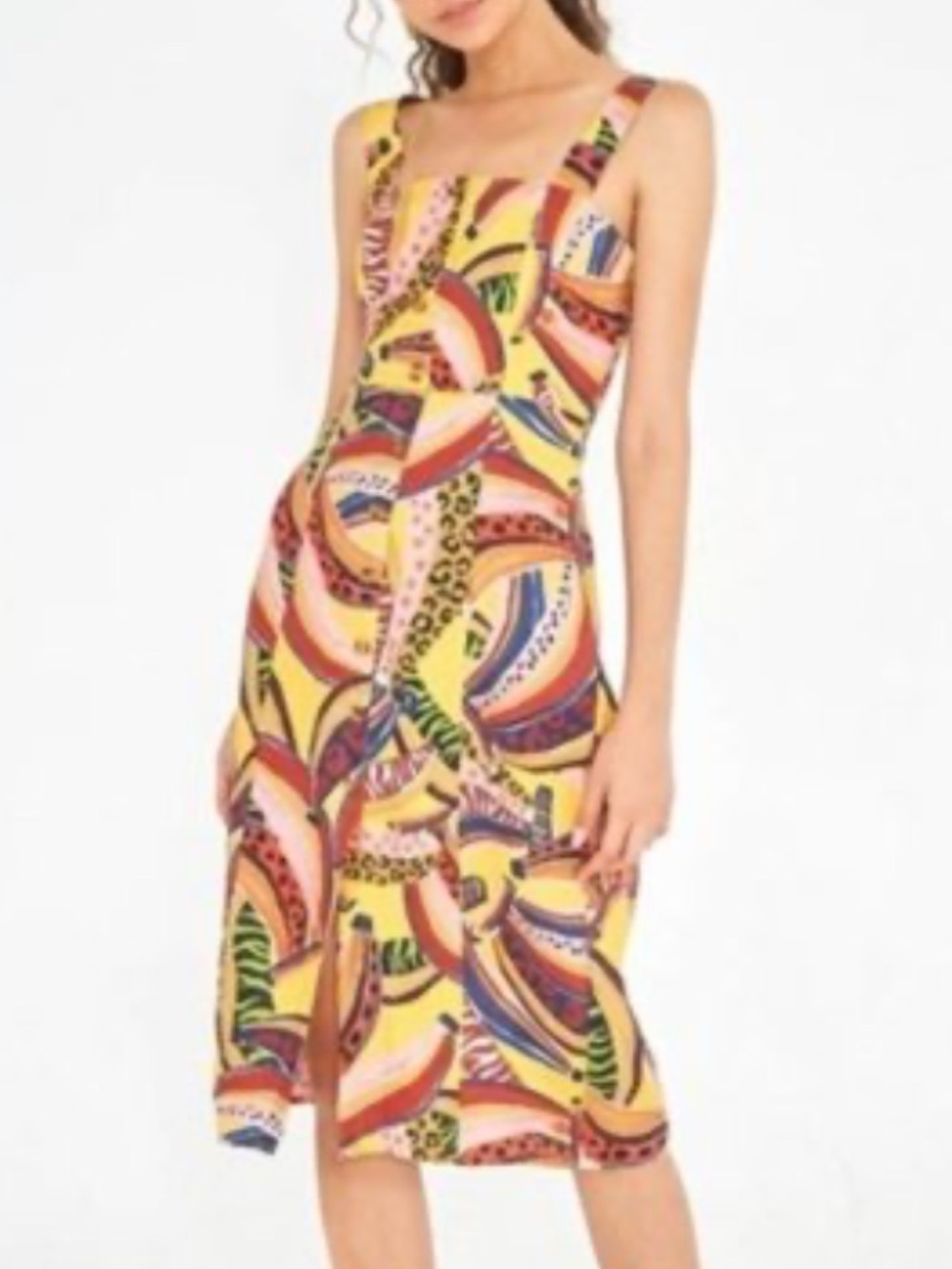FARM Rio Yellow Midi Dress with Multi-Color Swirl Print